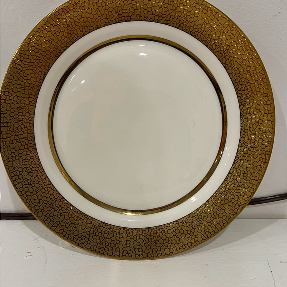 4 Gold Pattern Rim Porcelain Dinner Plate - White and Gold